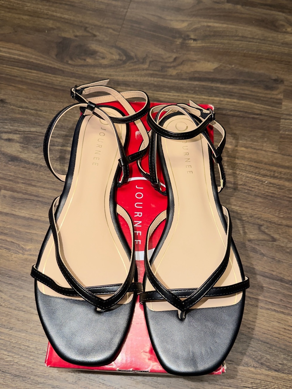 Journee Collection Black Strappy Flat Sandals